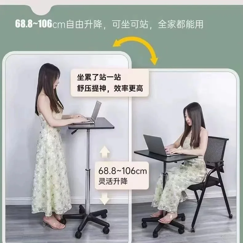 Height Adjustable Computer Desk with Rolling Wheels, Small Size, and Stand-up Workstation Design for Home Office