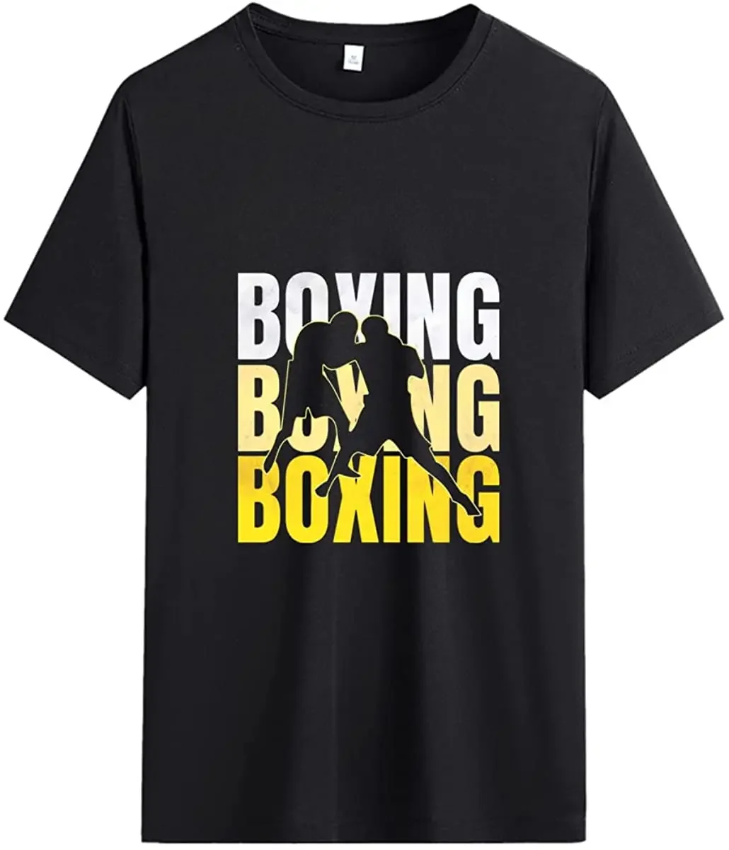 

Men's Letter Printing Round Neck Funny T-shirt Breathable Cotton T-shirt Boxing T-shirt for Men