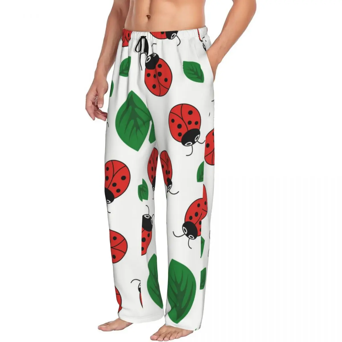 Ladybug With Leaves Men's Casual Pajama Sleeping Pants Lounge Loose Trousers Comfortable Nightwear