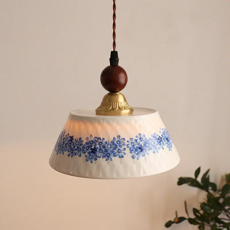 

Retro glazed patterned Ceramic Pendant Light E27copper Socket Adjustable Hanging Lamp with switch Kitchen Dining Room Cafe Decor