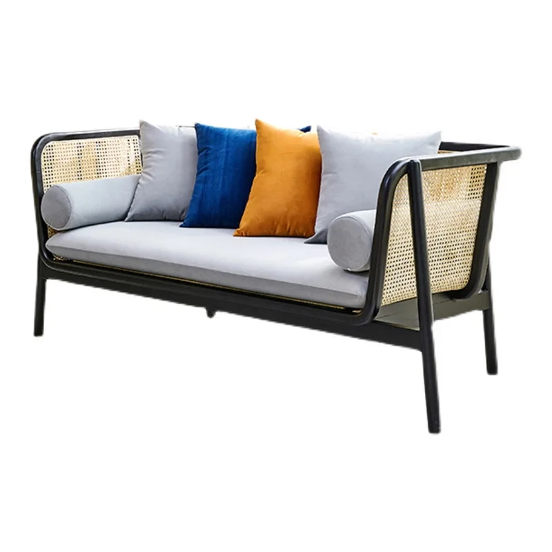 Rattan sofa solid wood home living room indoor real rattan new Chinese ins Japanese rattan furniture Indonesian balcony