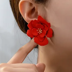 Stud Earrings For Women Girls Colorful Enamel Big Size Flower Shape Ear Accessories Geometric Fashion Jewelry AE163