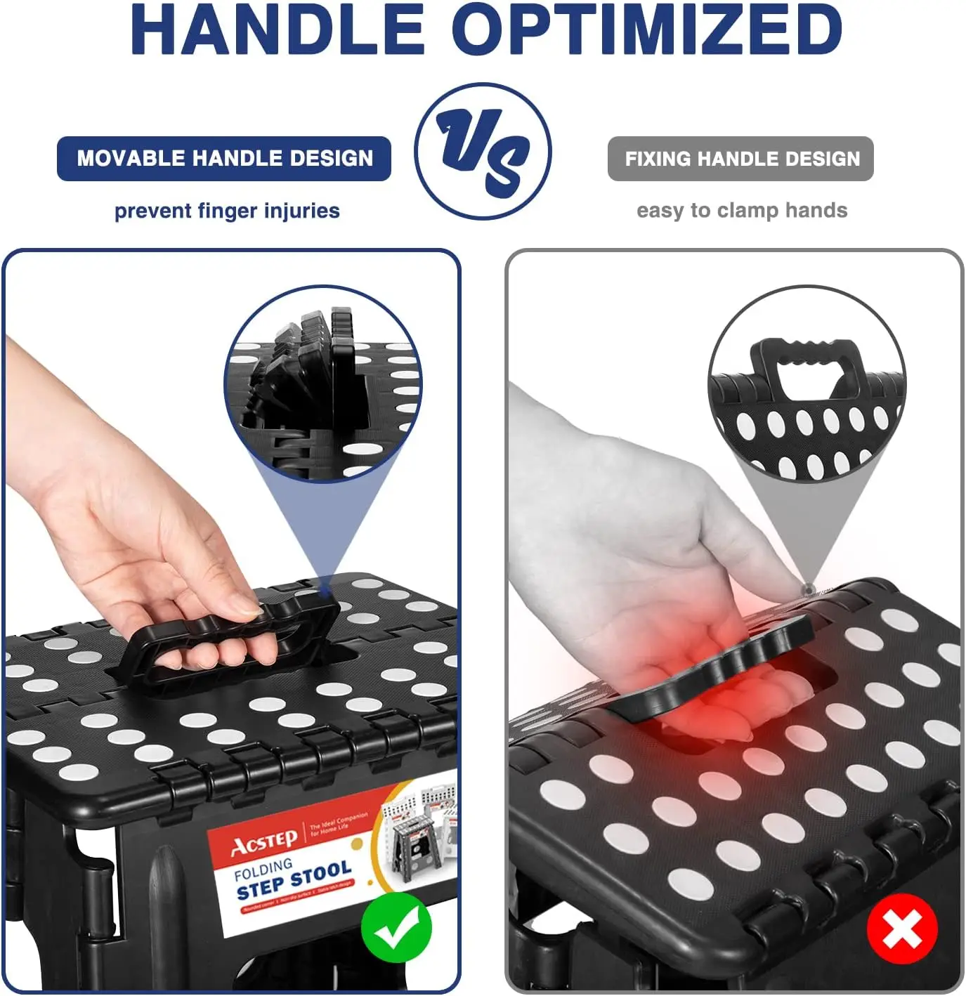 Packs Folding Step Stool 16 Inch Stool Heavy Duty Plastic Foldable Step Stools for Adults and Kids, Stepping Stool with Handle,