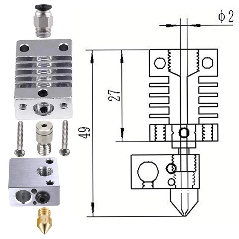 All Metal Hotend - Titanium Heat Break, Nozzle .4mm, Pneumatic Coupler, Silicone Sock Creality Ender 3 PRO Upgrades