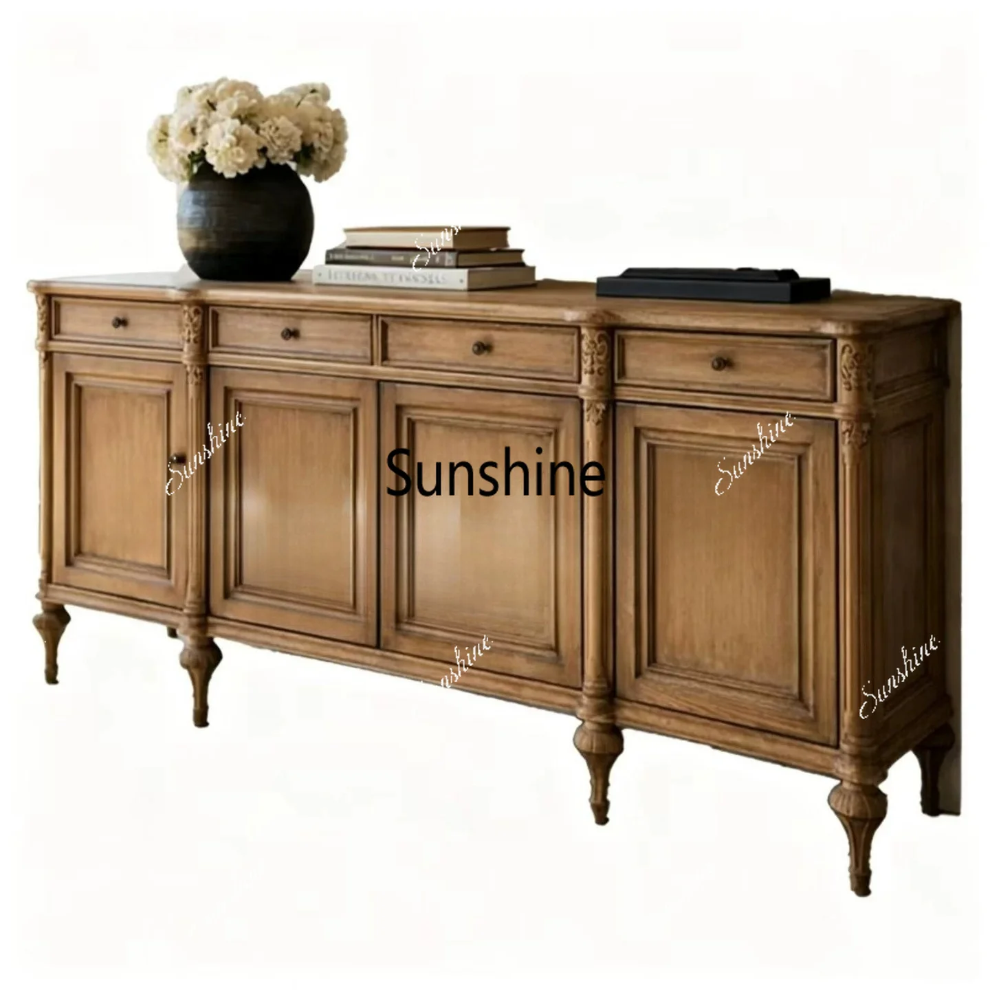 French solid wood small apartment living room four-door TV cabinet