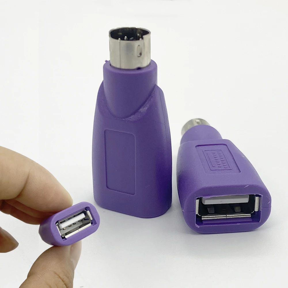 1Pcs Purple USB PS2 Mini DIN 6Pin Connector USB Female JACK to PS2 Mouse Keyboard Male Plug Converter Computer PC USB Adapter