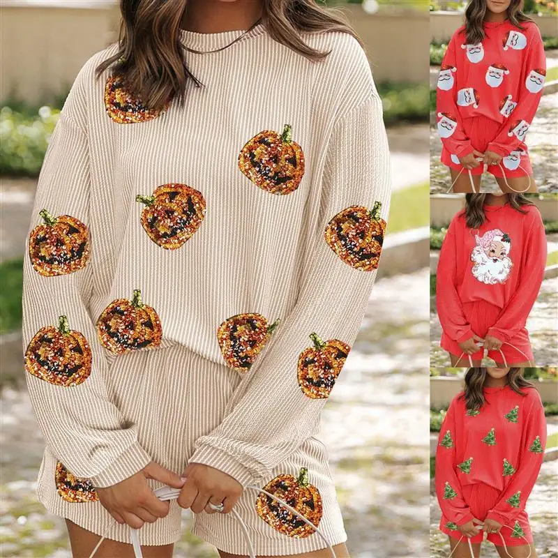 

Праздничный комплект одежды на Хэллоуин, повседневный свободный комплект рта Long Sve, ажурный комплект Faion, женская одежда премиум-класса, работает2020