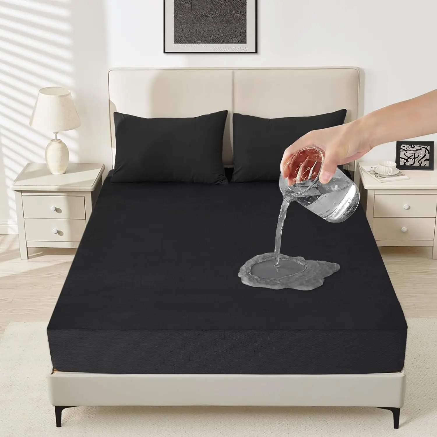 

Водонепроницаемый наматрасник Twin XL, бесшумный чехол с глубоким карманом 45 см, защита от клопов, натяжное простыня, машинная стирка, черный