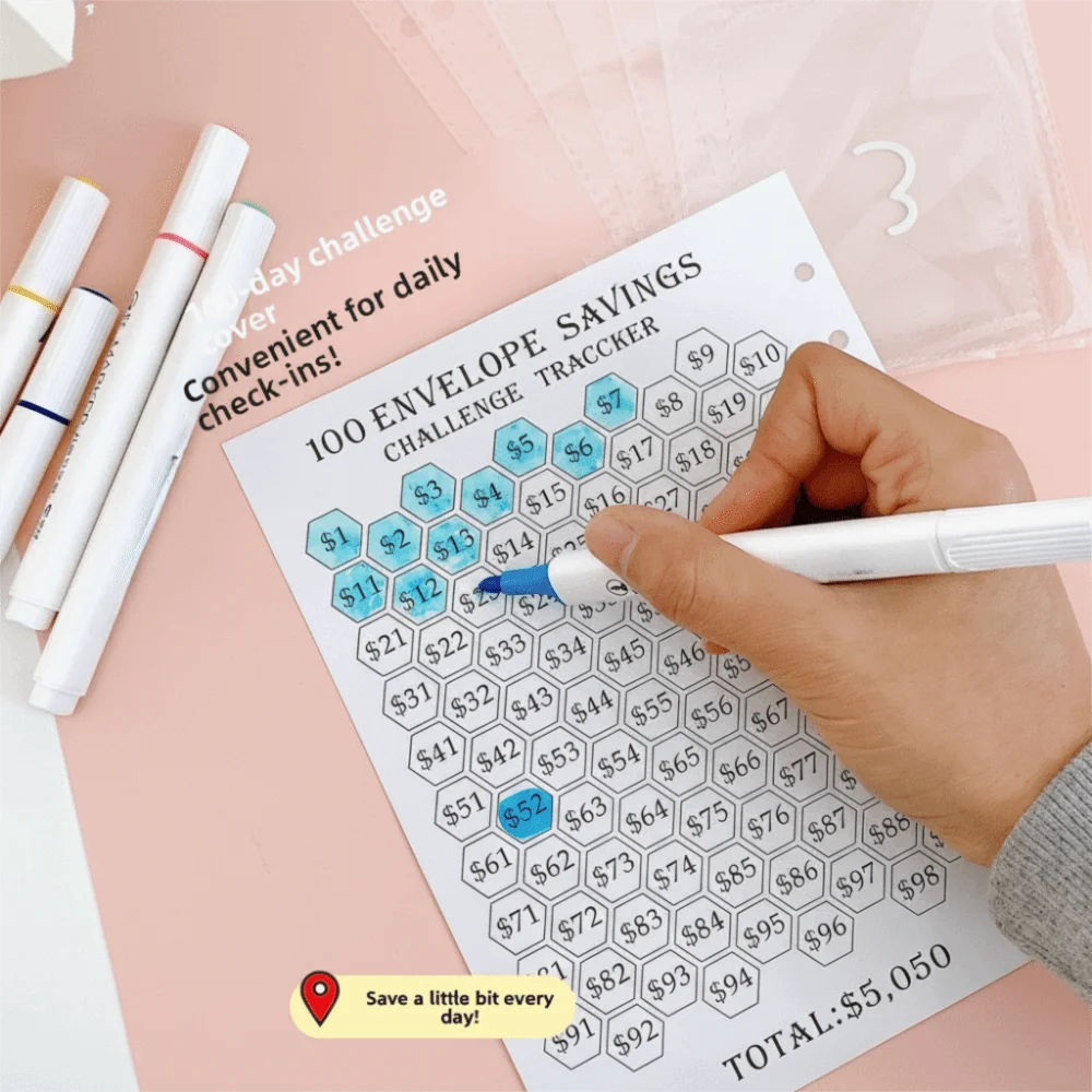 الإدارة المالية 100 مغلف التوفير التحدي 100 مغلف فضفاضة ورقة الموثق توفير المال الموثق زهر الكرز #4