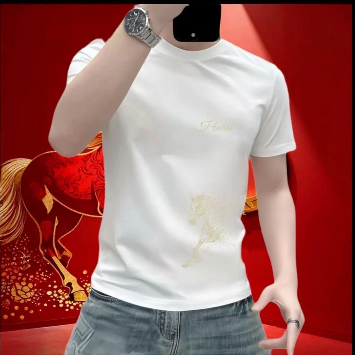 

Новинка 2026 года: Красная хлопковая футболка унисекс с коротким рукавом, повседневная, удобная, дышащая, с круглым вырезом и принтом