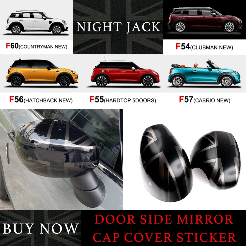 

New Night Jack Car Door Side Rear View Mirror Cap Covers For MINI One Cooper S JCW F55 F56 Cabrio F57 Countryman F60 Clubman F54