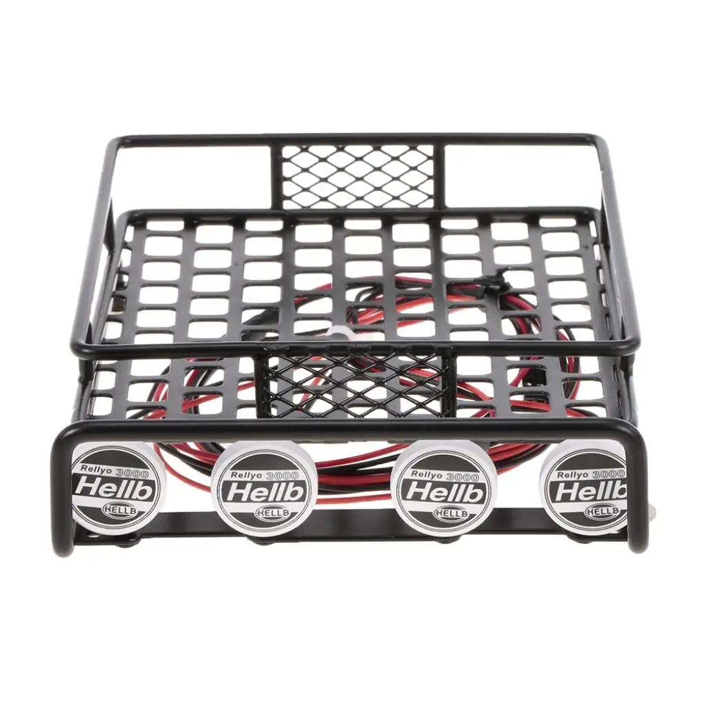 RC Car Roof Rack Iron Luggage Carrier with LED Light Bar for 1/10 Rock Crawler Truck DIY Accessories