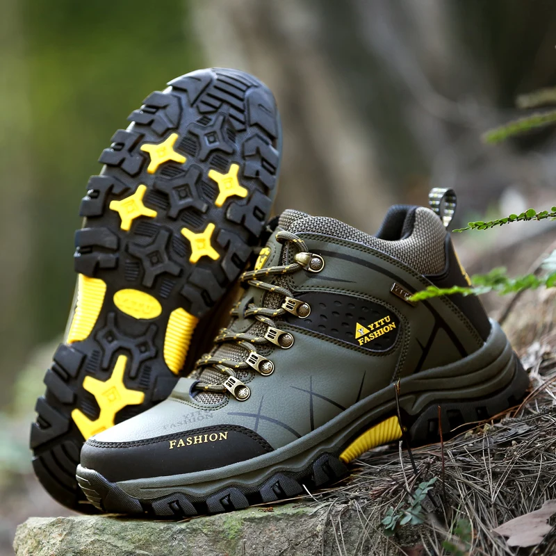 

New High Quality Leather Hiking Shoes Durable Outdoor Sport Men Trekking Leather Shoes Lace-Up Climbing Hunting Sneakers39-47