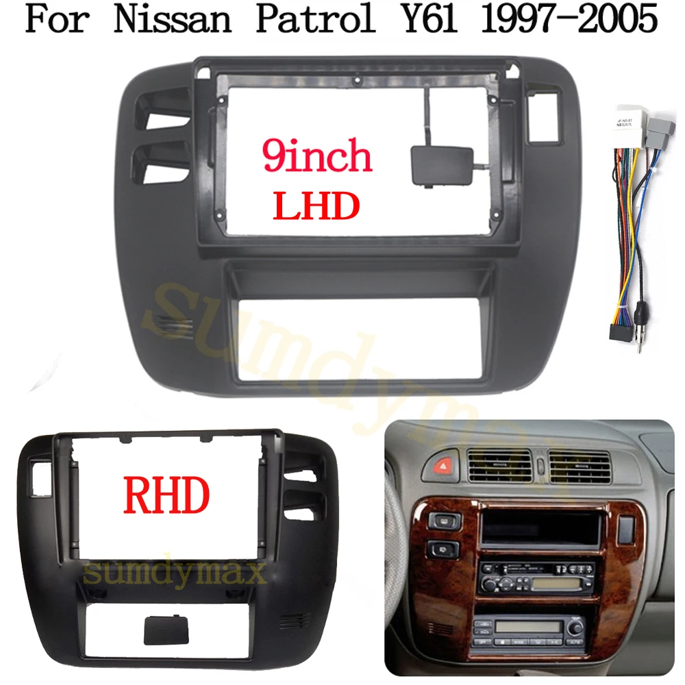 

2 Din Plastic Fascia Panel Frame 9 Inch Car Radio DVD GPS Mp5 for Nissan patrol Y61 1997-2006 Dash Mount Kit with cable wire