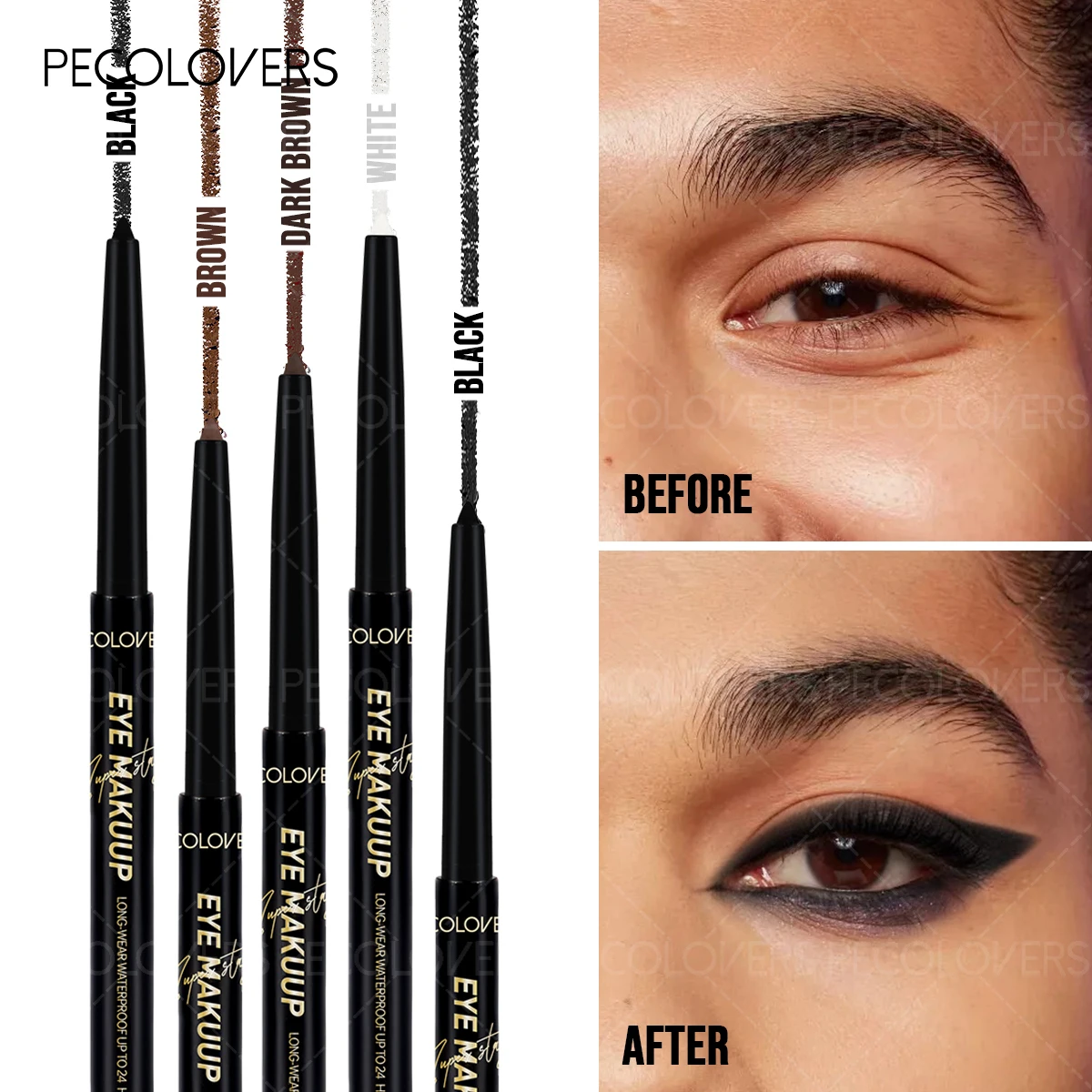 1-delig eyelinerpotlood met twee uiteinden - katoenen borstel en nauwkeurige punt, waterdicht en langdurig, voor dikke oogmake-up, natuurlijke make-up