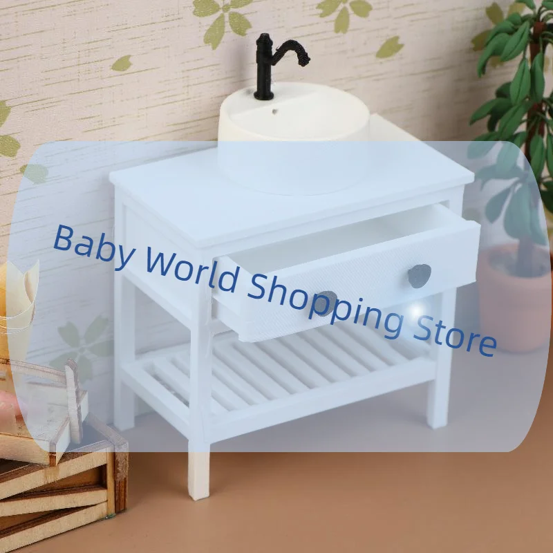 ตู้ใต้อ่างล้างหน้าจำลองสำหรับบ้านตุ๊กตา 1/12 ของตกแต่งเฟอร์นิเจอร์ห้องน้ำบ้านตุ๊กตา ของตกแต่งฉากชีวิตในบ้านตุ๊กตา ของเล่น