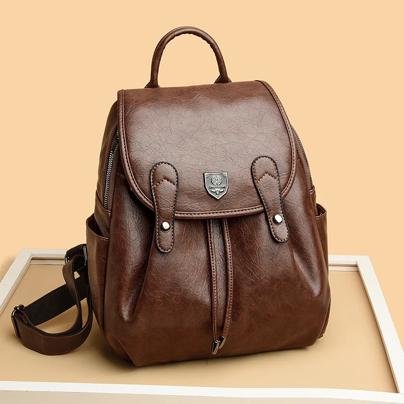 LANYIBAIGE Glossy PU Leather Solid Color Large Capacity Multi Pocket Design Women's Versatile Fashionable Backpack Travel Bag