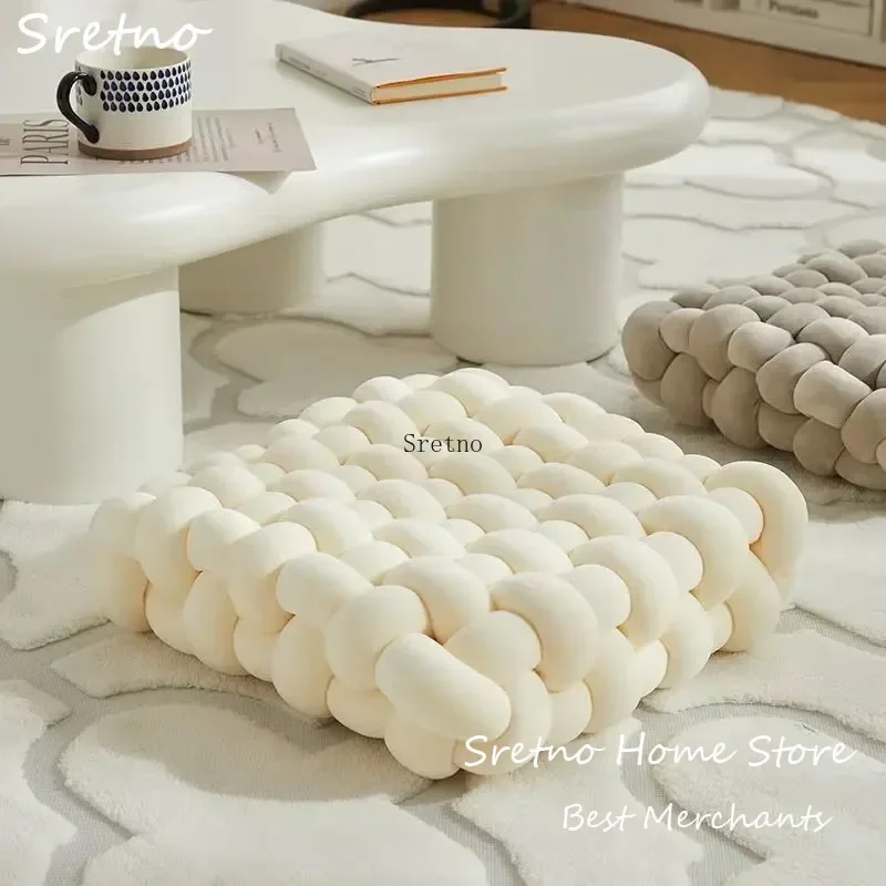Hand-made Woven Buttocks Cushion 2025 Square Floor Cushions Nordic Aesthetic Stuffed Pillow Office Chair Decorative Plush Cojine