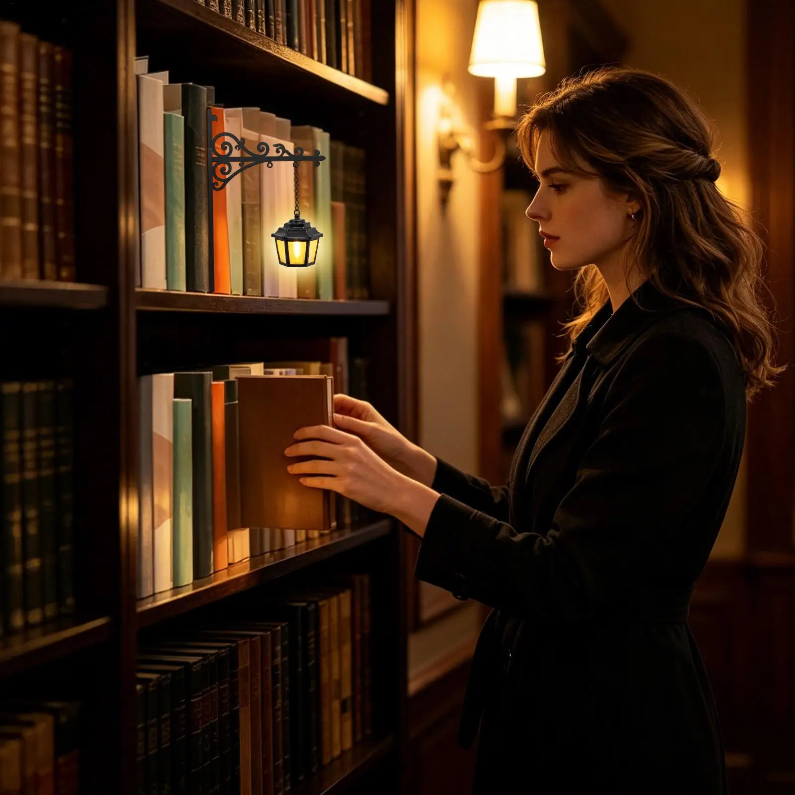 Library Lantern Wrought Iron Ambient Glow Miniature Bookshelf Lamp Decorative Night Light for Nightstand Study Desk Reading Nook view 5