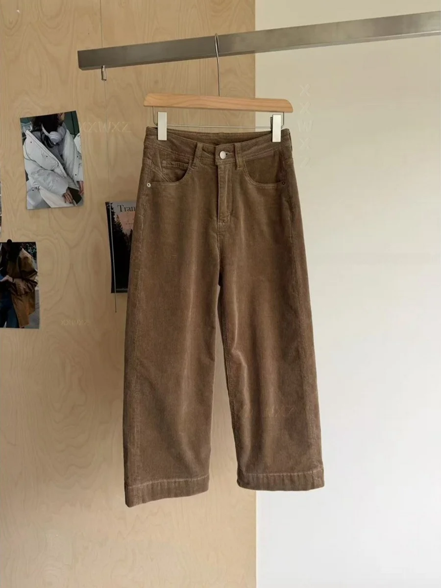 plus Size Women's Casual Corduroy Straight Leg Nine-Tenths Elastic Vintage Fashion Versatile Autumn New Arrival Pants