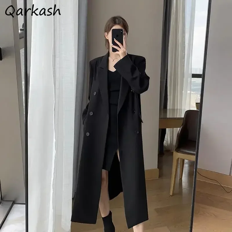 Black Trench Women Autumn Female Long Coat Elegant Stylish Temper Double Breasted Outerwear Korean Classy Streetwear Windbreak