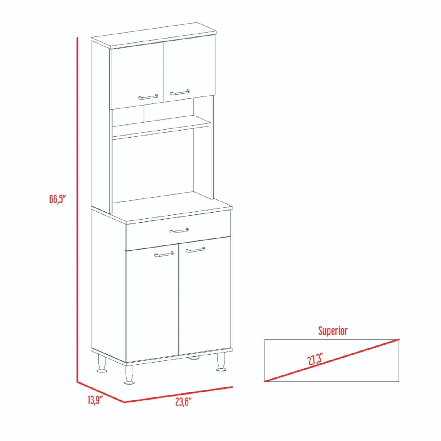 Della 60 Kitchen Pantry with Countertop, Closed & Open Storage White