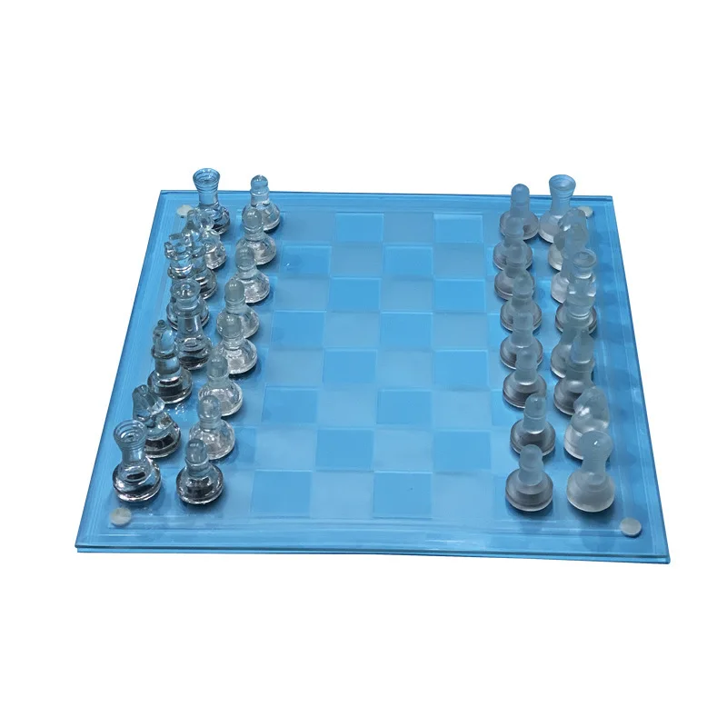 custom design hand made deluxe crystal chess games chessboard Glass chess set board with triple weighted pawns