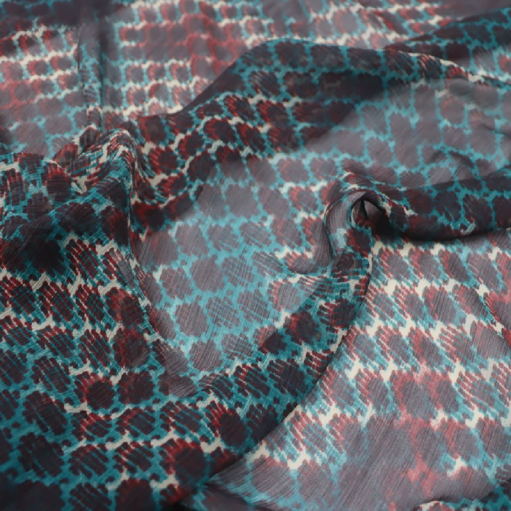 Geometry Simple Printed 100% Natural Silk Crinkle Georgette Fabric for Elegant Ethnic Dark Breathable Clothes Hijab