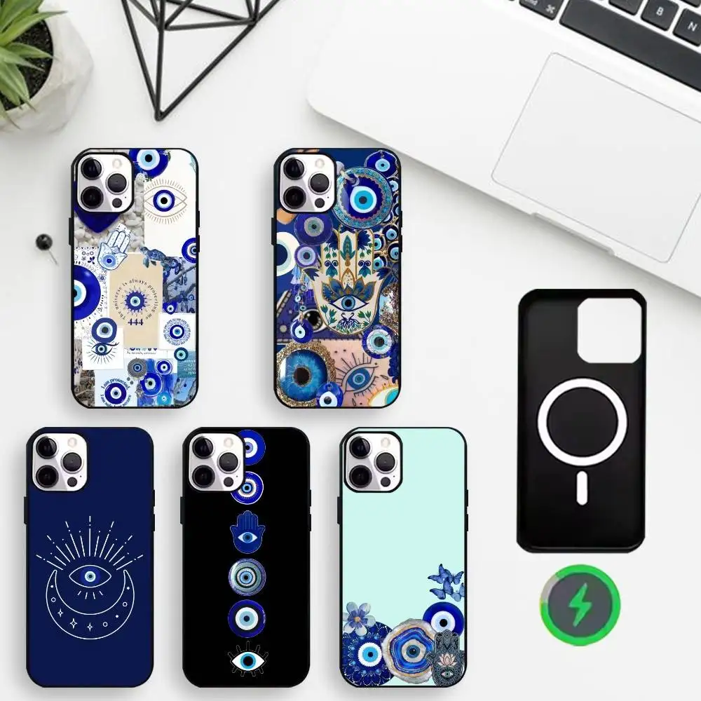 

Turkish lucky blue evil eye Phone Case For iPhone17,16,15,14,13,12,Wireless charging protective case soft cover