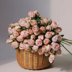 7 Heads Vintage Baked Edge Roses Artificial Flowers Fire Roasted Roses Fake Flowers Silk Flowers Wedding Home Decoration