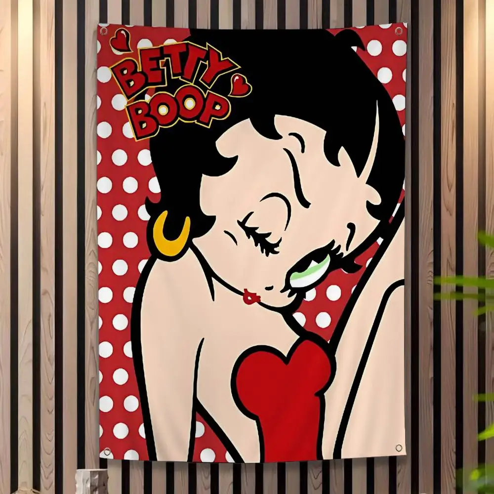 Pretty Cartoon B-Betty B-boop Anime Retro Flags Multiple Choice Living Studio Booth Interior Decoration Banner