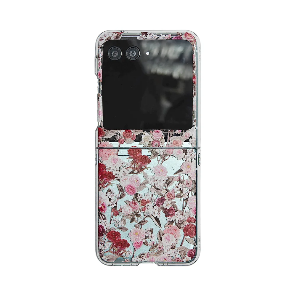 For Motorola Razr 40 50 Ultra 40Ultra Case Flower Transparent Bracelet Folding Shockproof Protection Hard Cover Accessories
