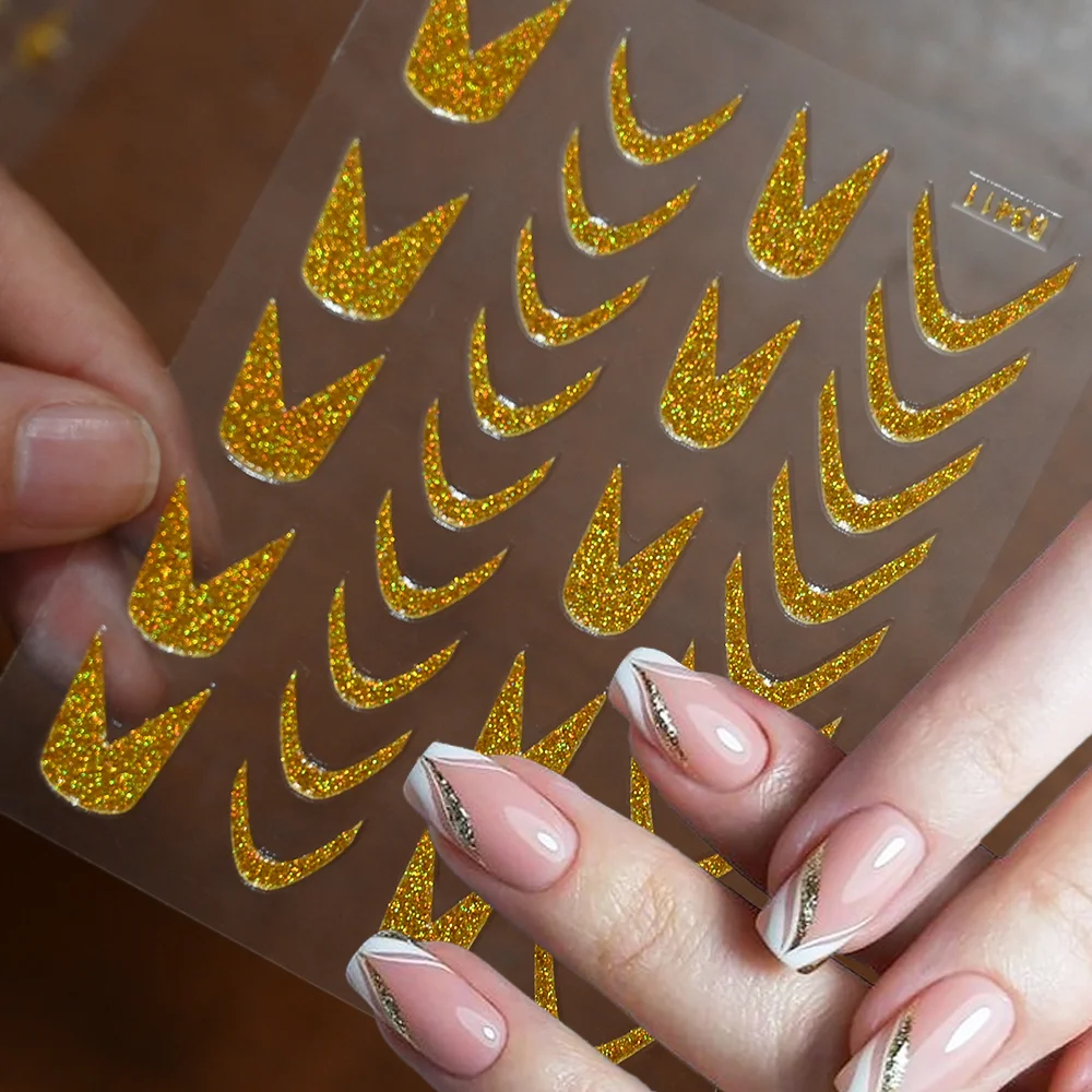 1 pz 5d glitter linee francesi/cuore d'amore adesivi per nail art onda d'oro striscia autoadesiva decalcomanie curva ricciolo decorazioni per manicure
