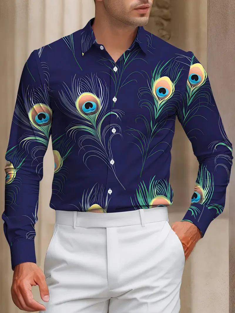 New Fashion Bicolor Splice Men's Casual Long Sleeve Top Button Designer Clothing Men's Long Sleeve Shirt