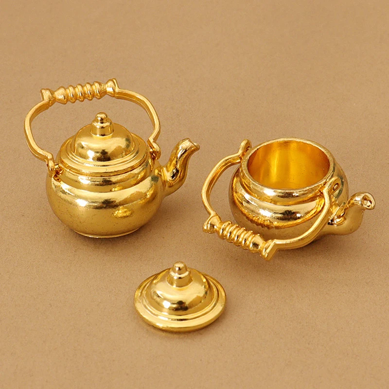 1Pc 1:12 Dollhouse Miniature Teapot Kettle Toy Mini Simulation Tea Kettle Kitchen Model Furniture Toy Decor Kids Toy Accessories