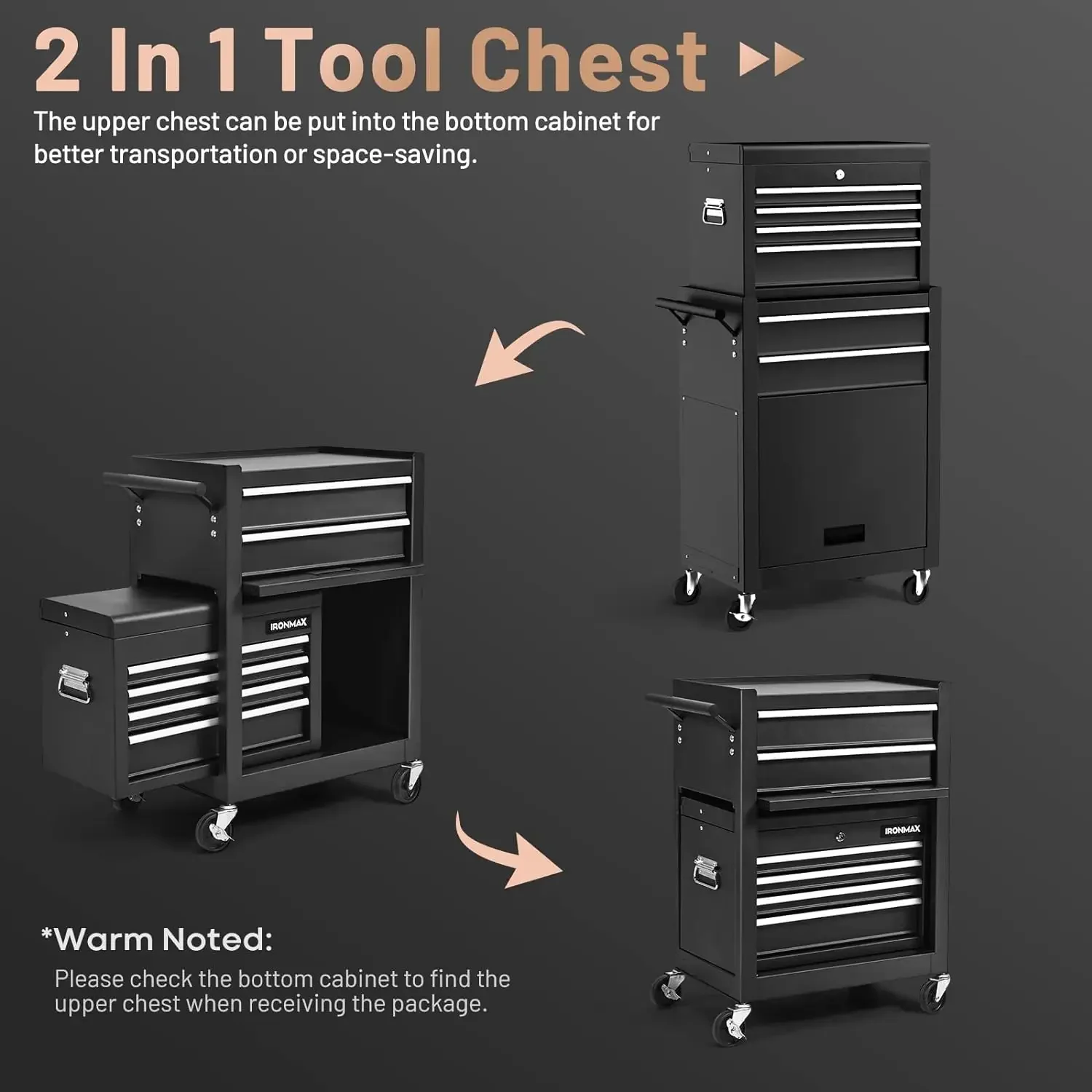 

Rolling Tool Box Tool Cabinet Chest Include 4-Drawers Removable Top Box + 2-Drawer & Capacity Tool Storage with Wheels