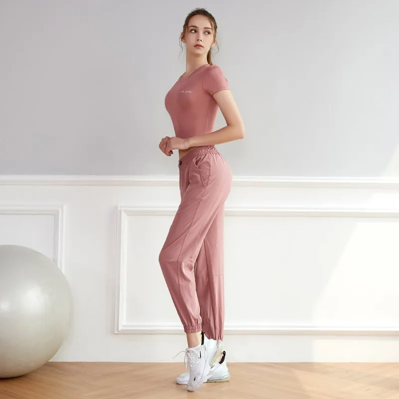 

2 Pcs Summer Women Sport Set Yoga Shirt Short Sleeve Running Fitness T-Shirts Gym Tops Clothes Breathable Tight Legging Set