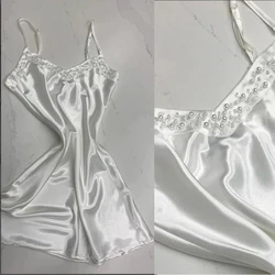 Pearl Spaghetti Straps Wedding Jacket Elastic Satin Party Inside Dress Underwear Bridal Cape Sexy Pearl Robe