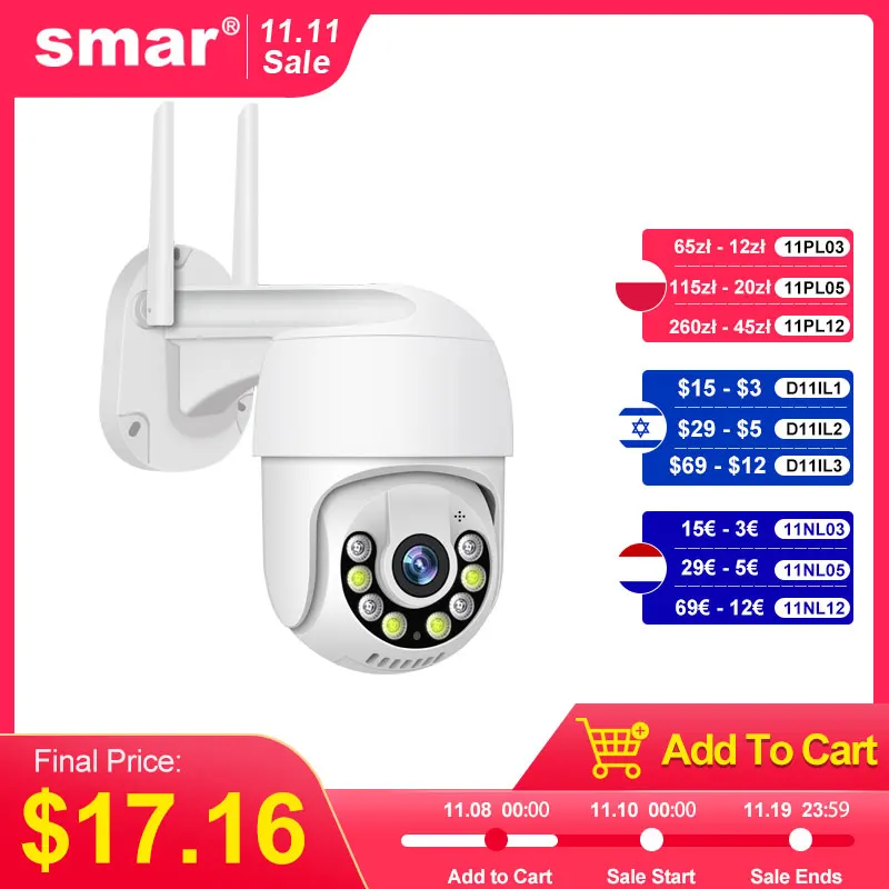 Smar 3MP 5MP PTZ WiFi Camera Outdoor Auto Tracking Ai Human Detect Full Color Night Vision Two Way Audio IP Camera ICsee APP