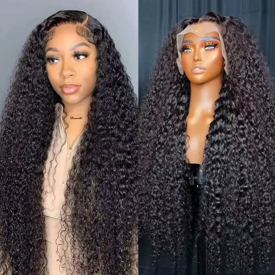 

13x4 Natural Black 200 Density Water Wave Frontal Glueless Wig Brazilian Virgin Hair HD Transparent Lace Pre plucked Human Hair