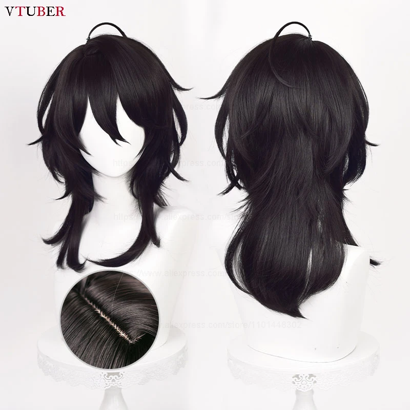 Rei Sakuma Cosplay Perücke Game ES Rei Sakuma Lange schwarze hitzebeständige Kunsthaar-Halloween-Anime-Perücken + Perückenkappe