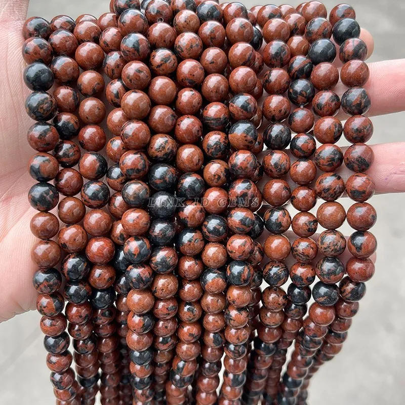 Natural Stone Golden Swan Jasper Bead Mahogany Obsidian 4 6 8 10mm Pick Size for Jewelry Making DIY Bracelet Necklace Accessory