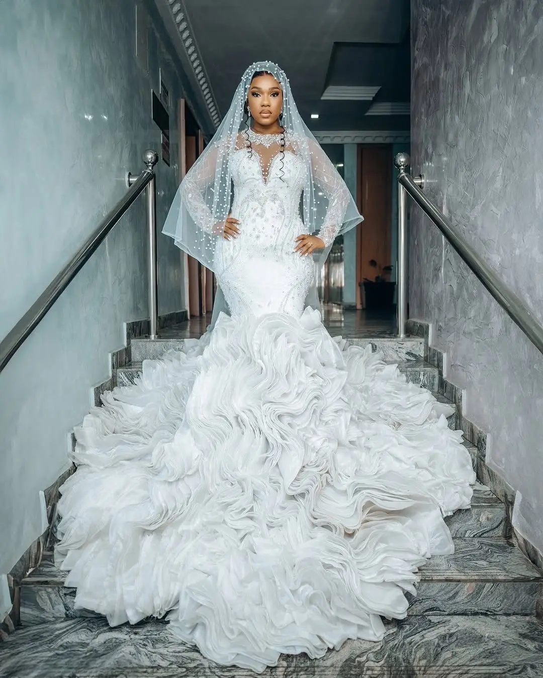 تخصيص العربية حجم كبير بلورات العاج مطرز الدانتيل طبقات الأورجانزا فساتين الزفاف فستان العروس فساتين الزفاف #2