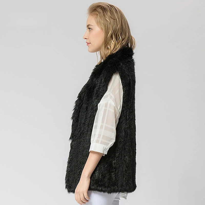 VT802 16 Colors Woman Girl Real Rabbit Fur Vest Jacket Spring Winter Warm Genuine Rabbit Fur Knit Coat Vest Black Beige