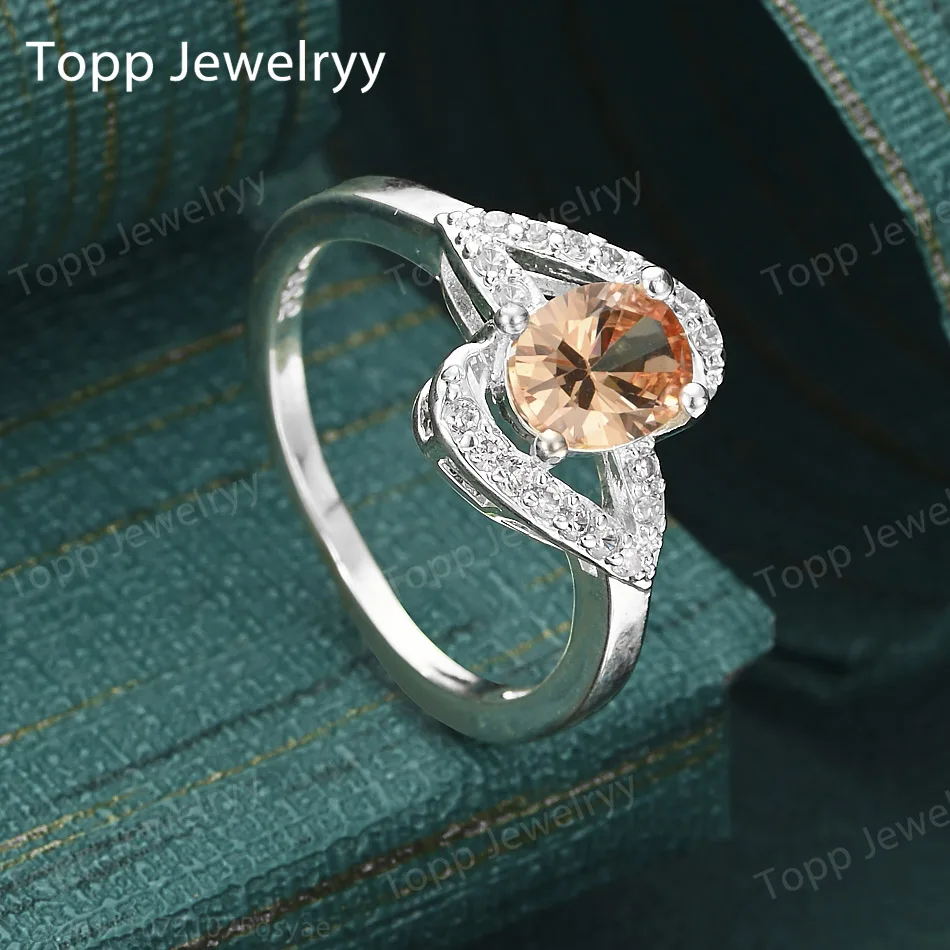 

925 Sterling Silver Luxury Orange Zircon Ring For Women Fashion Charm Christmas Gift Jewelry