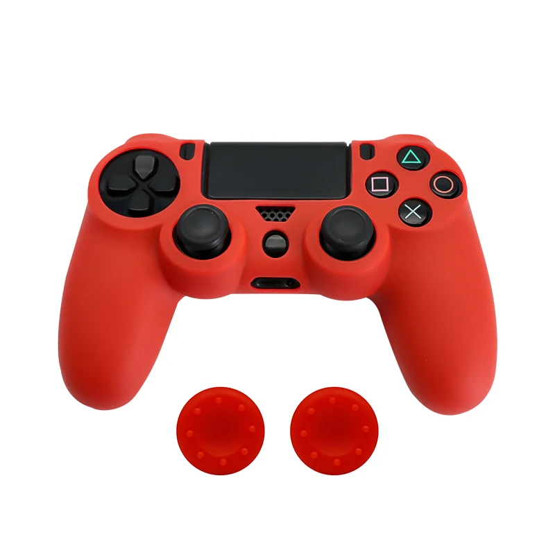 Silicone Protective Skin Case for Sony Dualshock 4 PS4 Pro Slim Gamepad Rubber Shell Skin + 2 Thumb Grips Caps