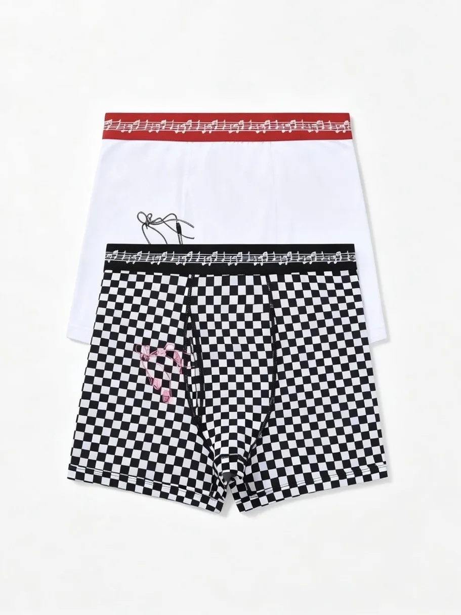 Red Edged Checkerboard Print Briefs Bazo1199 Underwear Boxer Shorts Cotton Comfortable Skin Friendly mid Waist for Men And Women