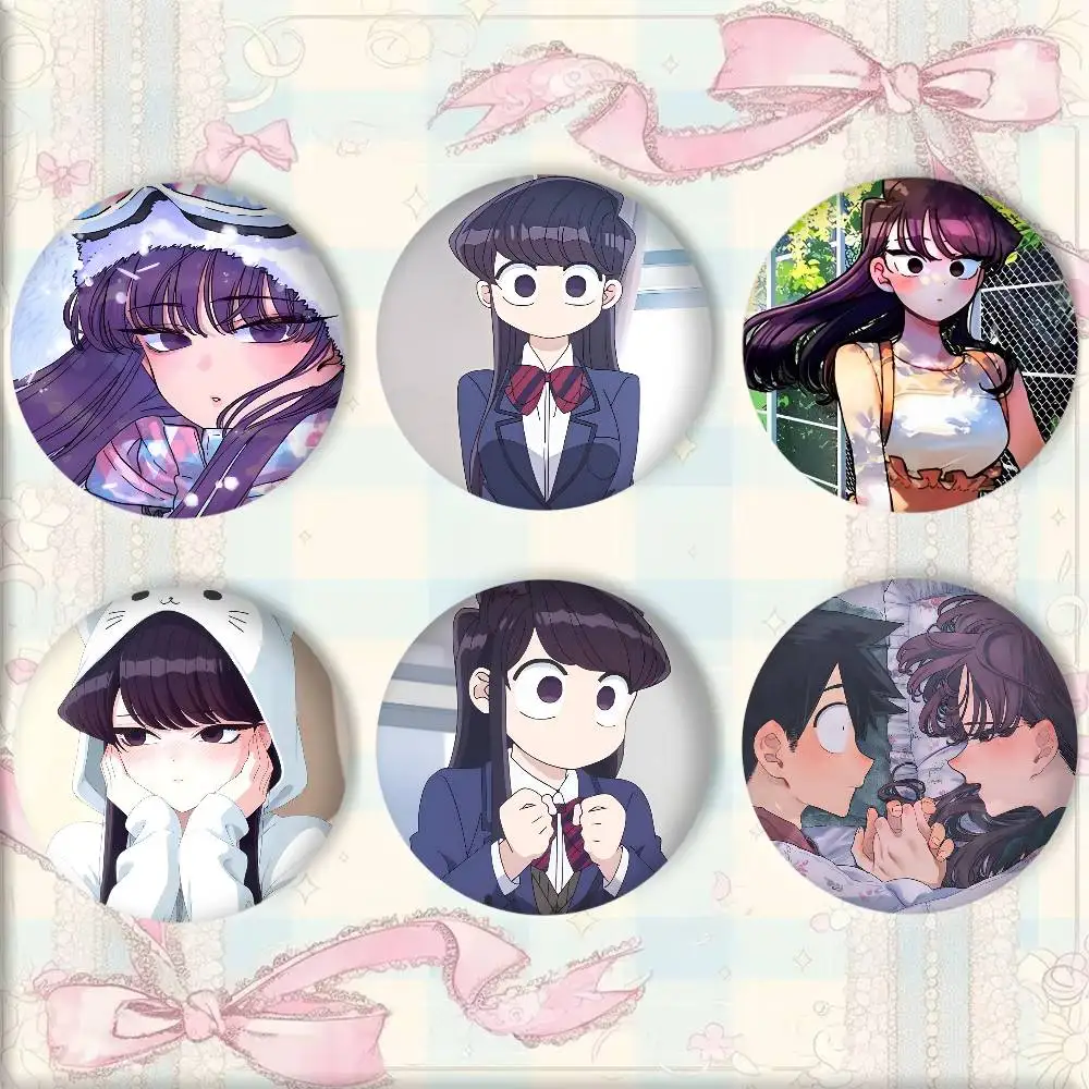 Cartoon K-Komi Can T Communicate Anime Badge Tinplate Round Laser Brooch Clothes Backpack Accessories Lapel
