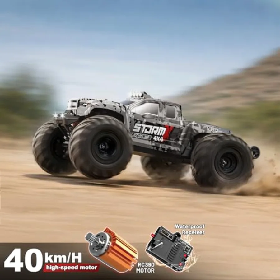 RC Cars 1:14 4WD Off-Road RC Monster Truck for outdoor use, ABS plastic body, black-red, high speed up to 40 km/h with dual 130
