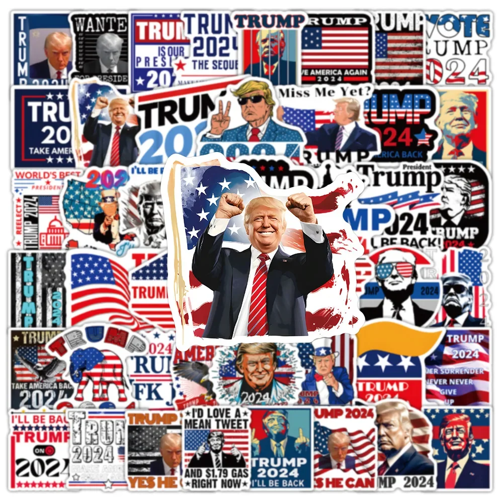 10/53pcs 2024 Trump Campaigns Graffiti Stickers for Snowboard Laptop Luggage Car Fridge DIY Styling Vinyl Home Stationery Decor